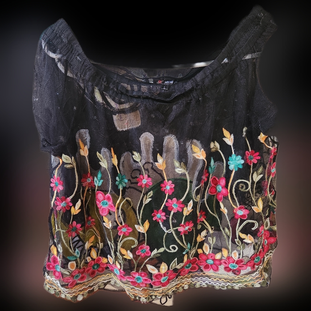 Miche Pink and Blue Embellished Ruffled Blouse